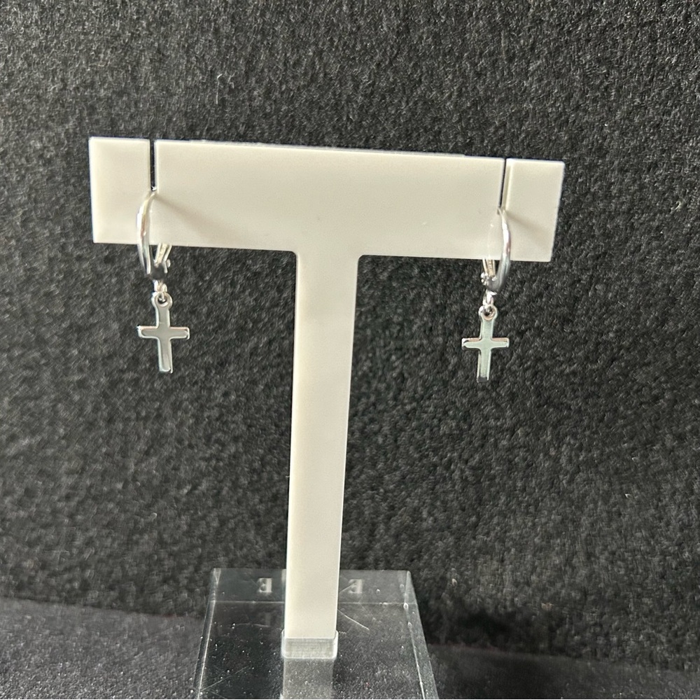 Sterling Silver Cross Hoop Earring  🙏 ✝️